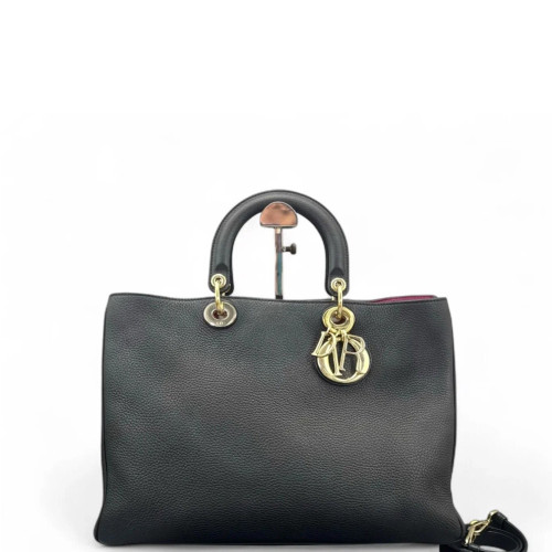 Dior Large Diorissimo Tote Grained Calfskin Black Magenta