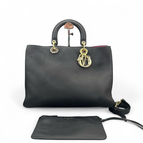 Dior Large Diorissimo Tote Grained Calfskin Black Magenta