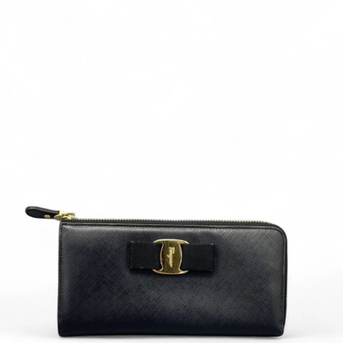 Salvatore Ferragamo Continental Wallet Saffiano Calfskin Black Salvatore Ferragamo Continental Wallet Saffiano Calfskin Black