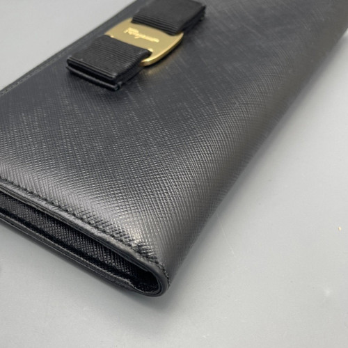Salvatore Ferragamo Continental Wallet Saffiano Calfskin Black Salvatore Ferragamo Continental Wallet Saffiano Calfskin Black