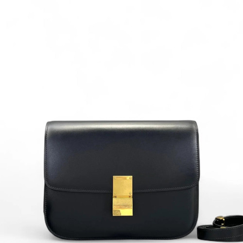 Celine Medium Classic Box Shiny Calfskin Black