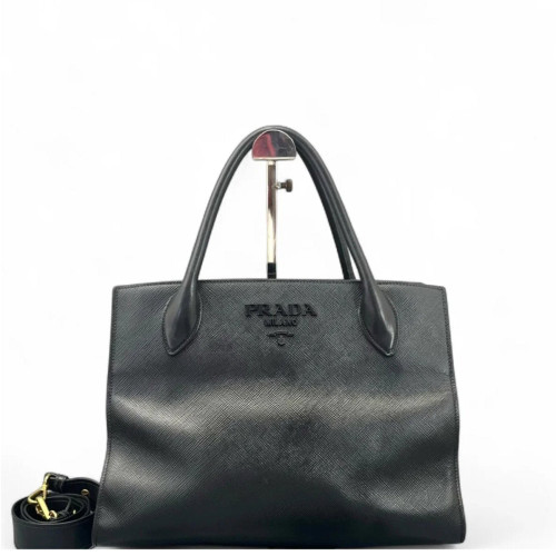 Prada Large Monochrome Tote Saffiano Calfskin Black