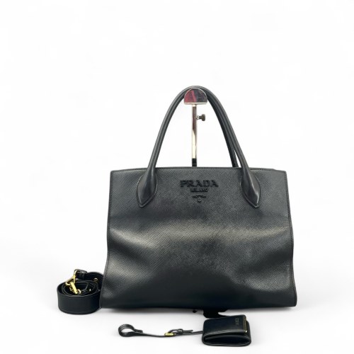 Prada Large Monochrome Tote Saffiano Calfskin Black