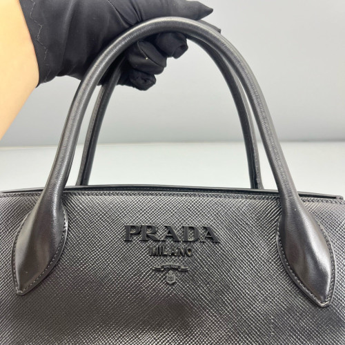 Prada Large Monochrome Tote Saffiano Calfskin Black
