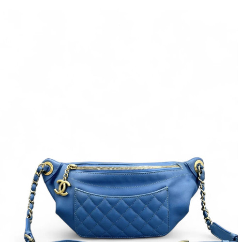 Chanel Quilted Waist Bag Lambskin Blue
