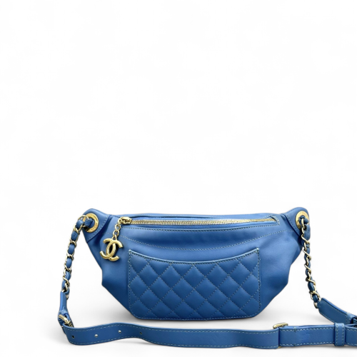 Chanel Quilted Waist Bag Lambskin Blue