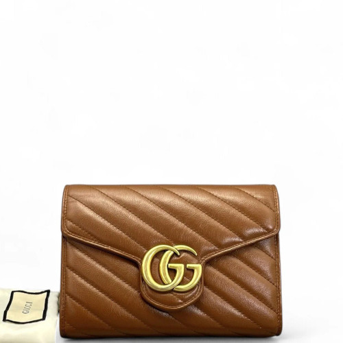 Gucci Matelasse GG Marmont Chain Wallet Calfskin Tan Gucci Matelasse GG Marmont Chain Wallet Calfskin Tan