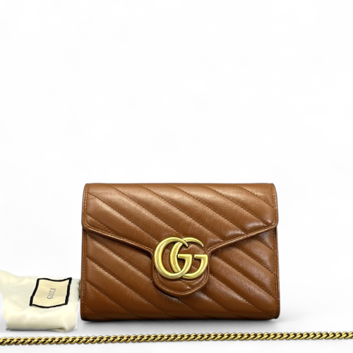 Gucci Matelasse GG Marmont Chain Wallet Calfskin Tan Gucci Matelasse GG Marmont Chain Wallet Calfskin Tan