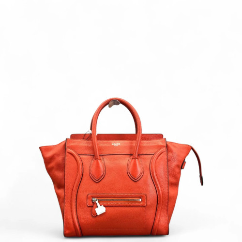 Celine Medium Luggage Phantom Grained Calfskin Red Orange
