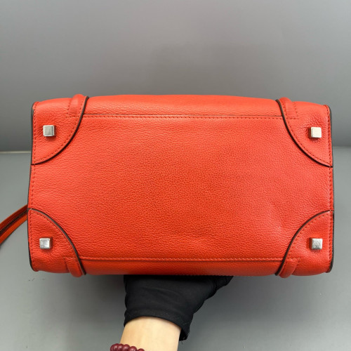 Celine Medium Luggage Phantom Grained Calfskin Red Orange