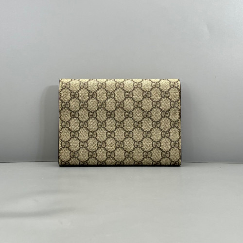 Gucci Mini Dionysus Chain Wallet GG Supreme Monogram Beige Red