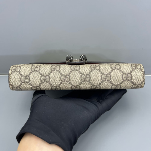 Gucci Mini Dionysus Chain Wallet GG Supreme Monogram Beige Red