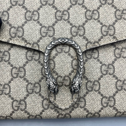 Gucci Mini Dionysus Chain Wallet GG Supreme Monogram Beige Red