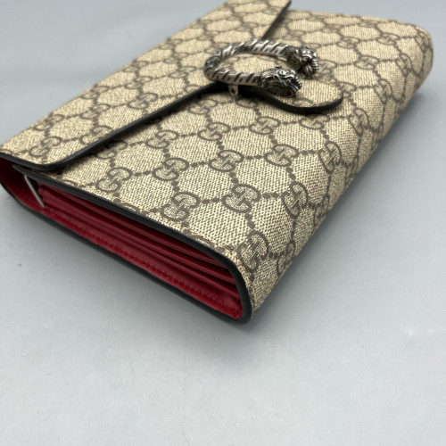 Gucci Mini Dionysus Chain Wallet GG Supreme Monogram Beige Red