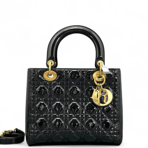 Dior Medium Lady Dior Patent Calfskin Black