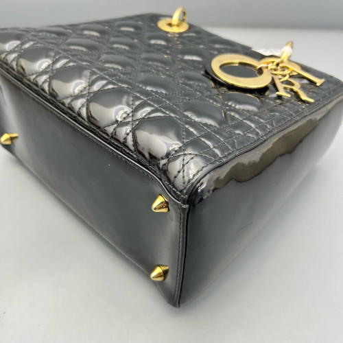 Dior Medium Lady Dior Patent Calfskin Black