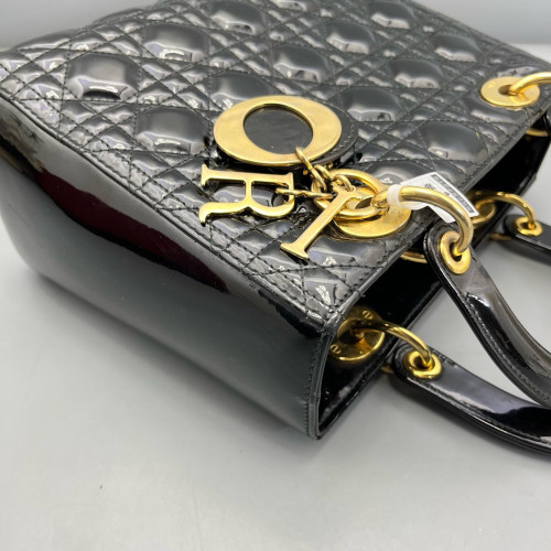 Dior Medium Lady Dior Patent Calfskin Black