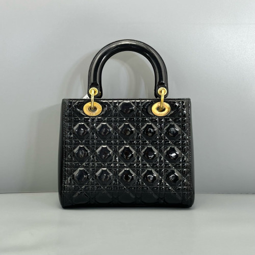 Dior Medium Lady Dior Patent Calfskin Black