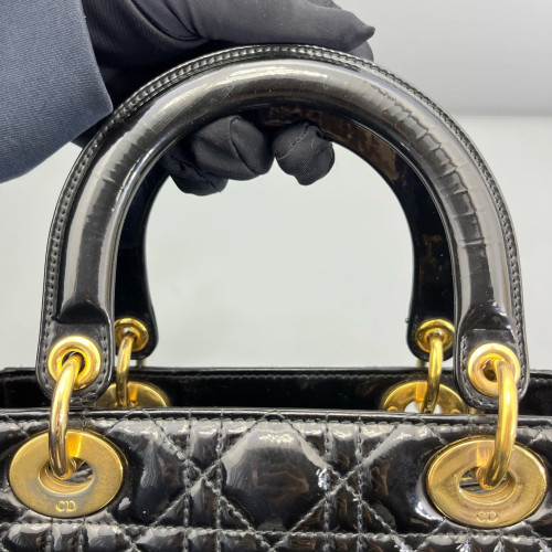 Dior Medium Lady Dior Patent Calfskin Black