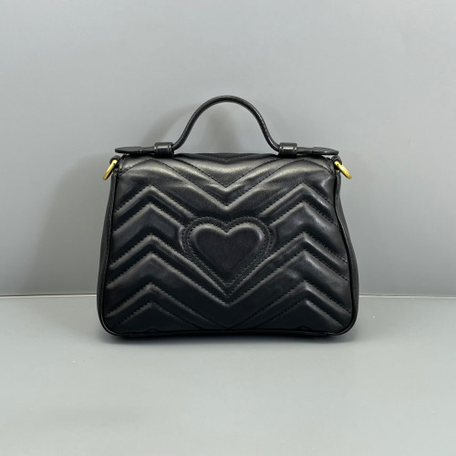 Gucci Chevron Mini GG Marmont Top Handle Shoulder Bag Calfskin Black