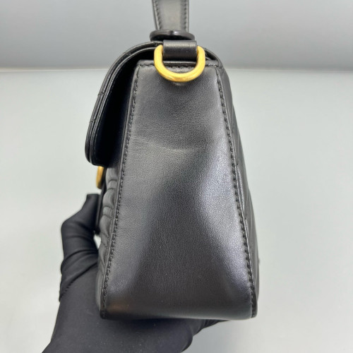 Gucci Chevron Mini GG Marmont Top Handle Shoulder Bag Calfskin Black