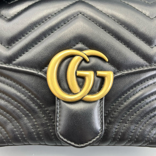 Gucci Chevron Mini GG Marmont Top Handle Shoulder Bag Calfskin Black