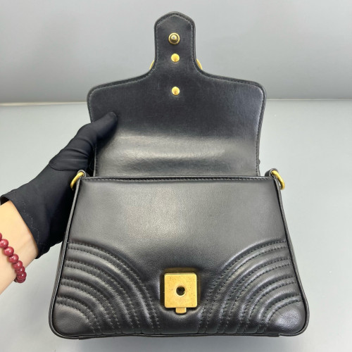 Gucci Chevron Mini GG Marmont Top Handle Shoulder Bag Calfskin Black