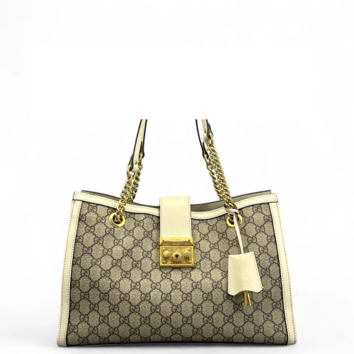 Gucci Medium Padlock Tote GG Supreme Monogram Brown White Gucci Medium Padlock Tote GG Supreme Monogram Brown White