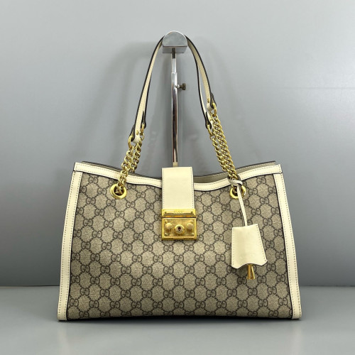 Gucci Medium Padlock Tote GG Supreme Monogram Brown White Gucci Medium Padlock Tote GG Supreme Monogram Brown White