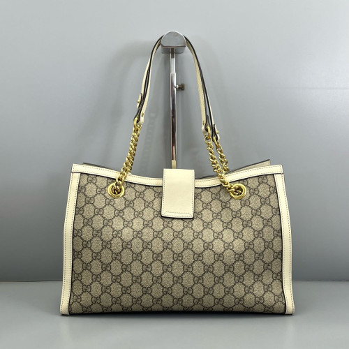 Gucci Medium Padlock Tote GG Supreme Monogram Brown White Gucci Medium Padlock Tote GG Supreme Monogram Brown White