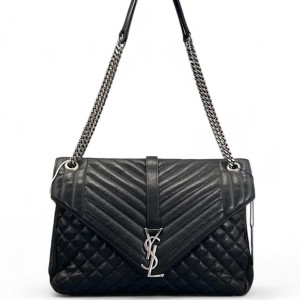 Yves Saint Laurent Mixed Matelasse Medium Triquile Monogram Satchel Calfskin Black