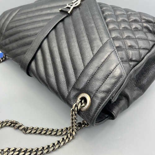 Yves Saint Laurent Mixed Matelasse Medium Triquile Monogram Satchel Calfskin Black