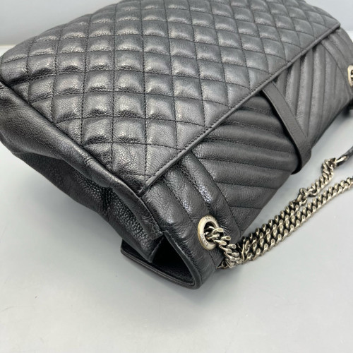 Yves Saint Laurent Mixed Matelasse Medium Triquile Monogram Satchel Calfskin Black