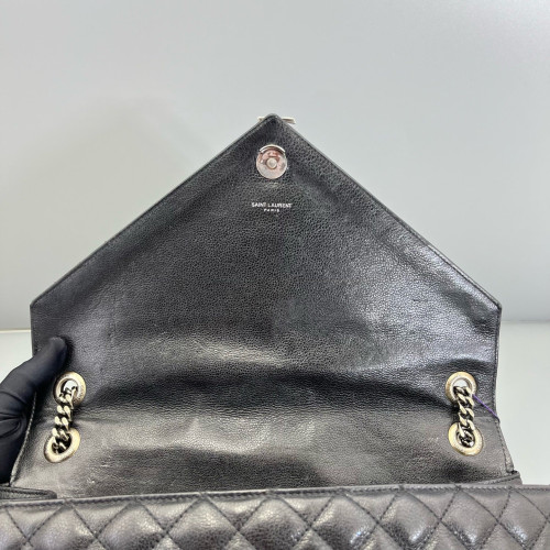 Yves Saint Laurent Mixed Matelasse Medium Triquile Monogram Satchel Calfskin Black