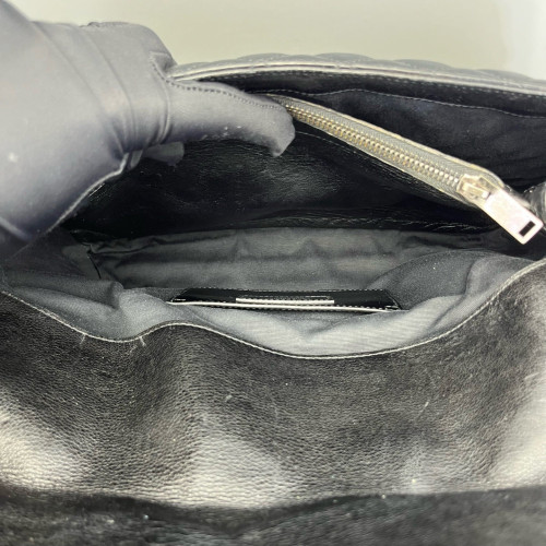 Yves Saint Laurent Mixed Matelasse Medium Triquile Monogram Satchel Calfskin Black