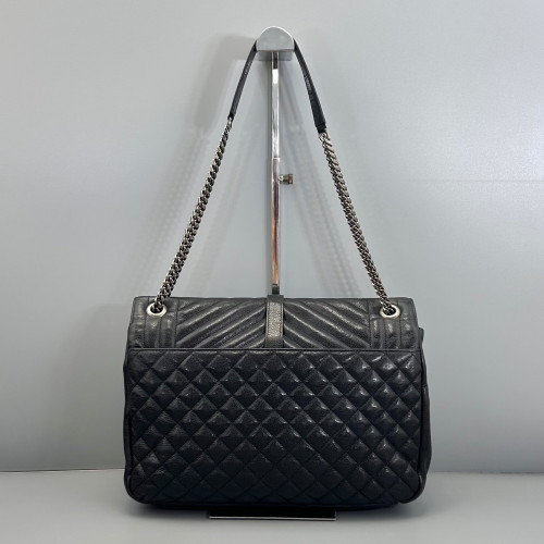 Yves Saint Laurent Mixed Matelasse Medium Triquile Monogram Satchel Calfskin Black