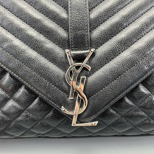 Yves Saint Laurent Mixed Matelasse Medium Triquile Monogram Satchel Calfskin Black