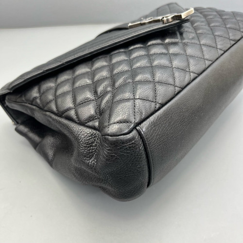 Yves Saint Laurent Mixed Matelasse Medium Triquile Monogram Satchel Calfskin Black