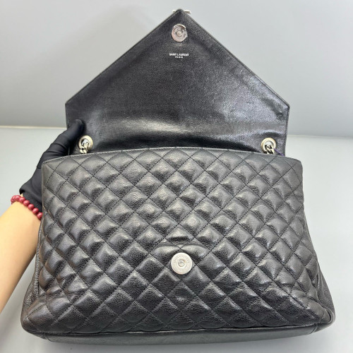 Yves Saint Laurent Mixed Matelasse Medium Triquile Monogram Satchel Calfskin Black