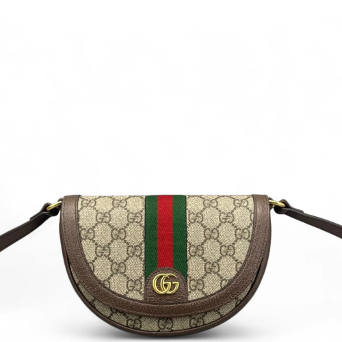 Gucci Halfmoon Web Mini Ophidia Crossbody Bag GG Supreme Monogram Calfskin Beige Ebony Beige Brown