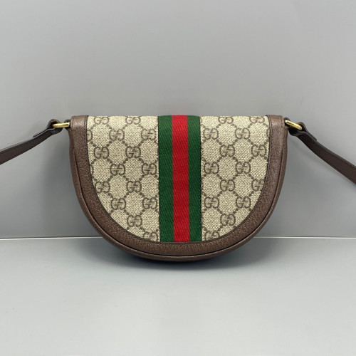 Gucci Halfmoon Web Mini Ophidia Crossbody Bag GG Supreme Monogram Calfskin Beige Ebony Beige Brown