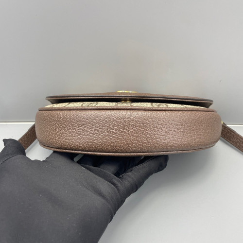 Gucci Halfmoon Web Mini Ophidia Crossbody Bag GG Supreme Monogram Calfskin Beige Ebony Beige Brown