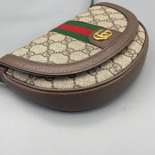 Gucci Halfmoon Web Mini Ophidia Crossbody Bag GG Supreme Monogram Calfskin Beige Ebony Beige Brown