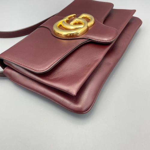 Gucci Small Arli Flap Shoulder Bag Calfskin Burgundy