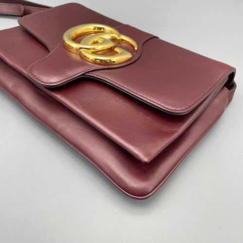 Gucci Small Arli Flap Shoulder Bag Calfskin Burgundy