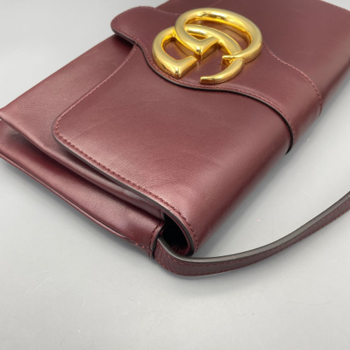 Gucci Small Arli Flap Shoulder Bag Calfskin Burgundy