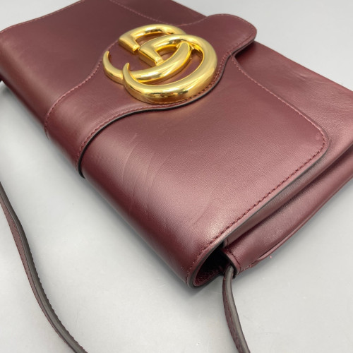 Gucci Small Arli Flap Shoulder Bag Calfskin Burgundy