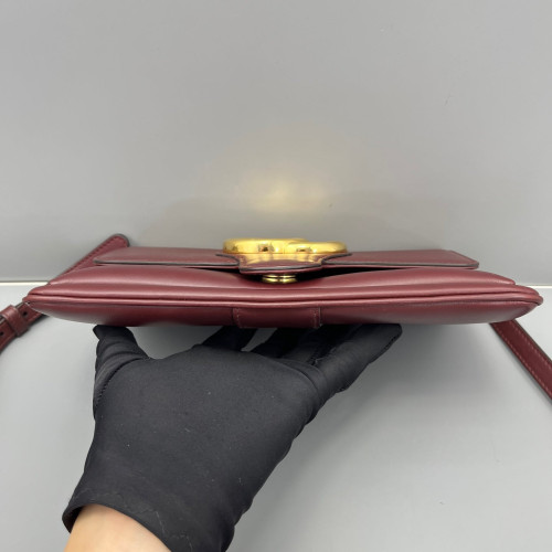 Gucci Small Arli Flap Shoulder Bag Calfskin Burgundy