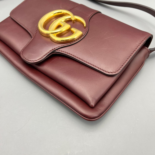 Gucci Small Arli Flap Shoulder Bag Calfskin Burgundy