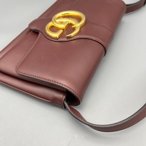 Gucci Small Arli Flap Shoulder Bag Calfskin Burgundy